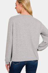 Zenana Hacci Round Neck Long Sleeve T-Shirt OutfitFlow